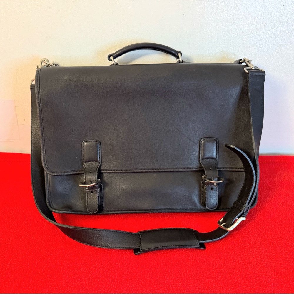 Vintage Coach C2S 5310 black leather Briefcase Messenger Bag w/Silver Hardware